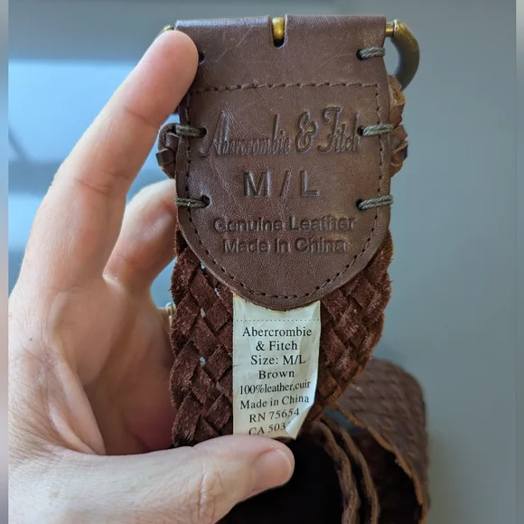 Vintage Y2K Abercrombie &Fitch Wide Basket Weave Leather Belt - Picture 7 of 13